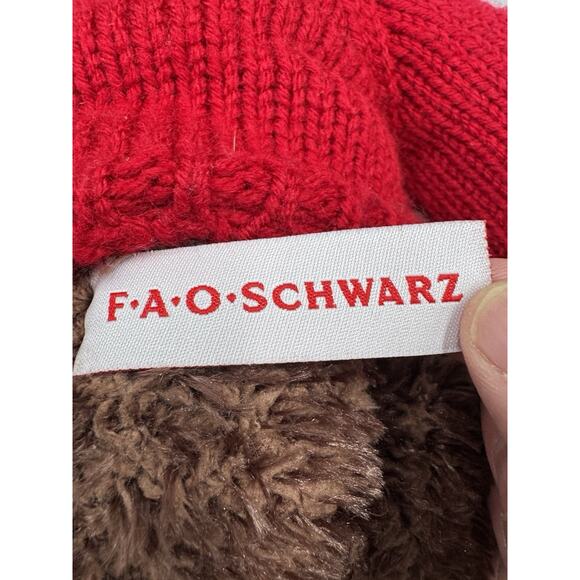 FAO Schwarz Brown Teddy Bear In Red Knit Sweater Plush 13” Stuffed Animal - Picture 8 of 10